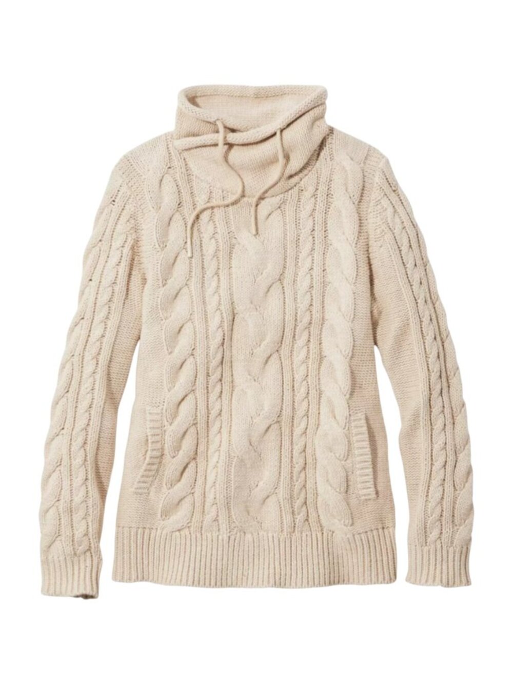 LL BEAN Cable Funnelneck Sweater Womens Double L Mixed Cable Light Beige/Tan 2X